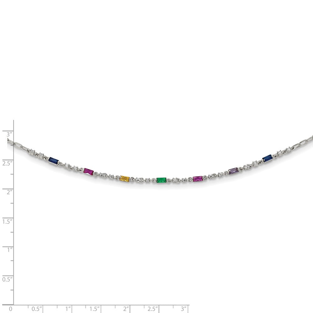 Sterling Silver Rhodium-Plated Polished Multi-Color Cz W/ 2 In Ext Choker