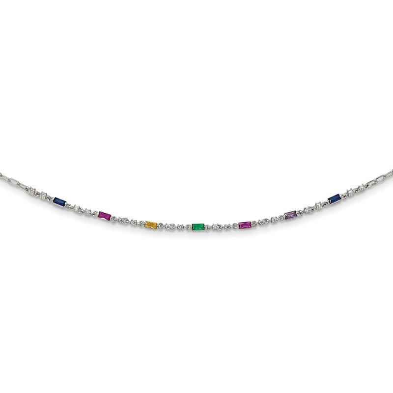 Sterling Silver Rhodium-Plated Polished Multi-Color Cz W/ 2 In Ext Choker