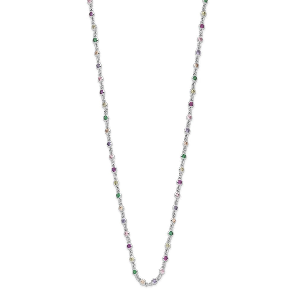 Sterling Silver Rhodium-Plated Polished Multi-Color Cz W/3 In Ext Choker
