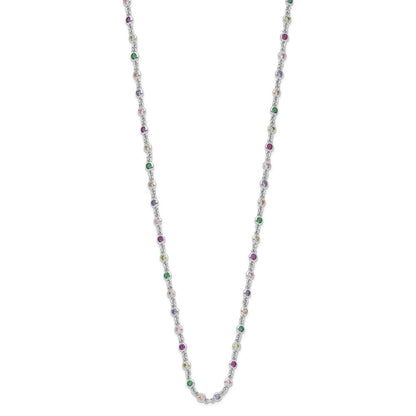 Sterling Silver Rhodium-Plated Polished Multi-Color Cz W/3 In Ext Choker