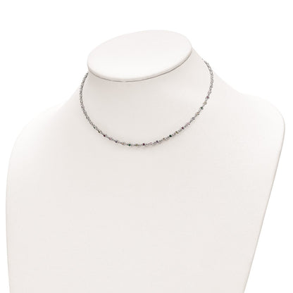 Sterling Silver Rhodium-Plated Polished Multi-Color Cz W/3 In Ext Choker