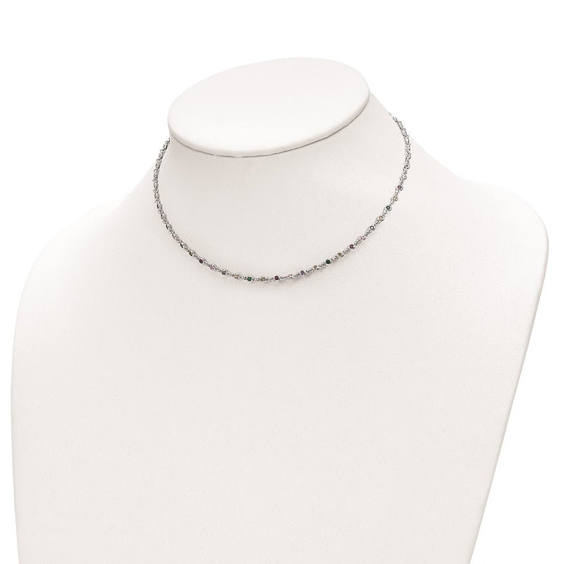 Sterling Silver Rhodium-Plated Polished Multi-Color Cz W/3 In Ext Choker