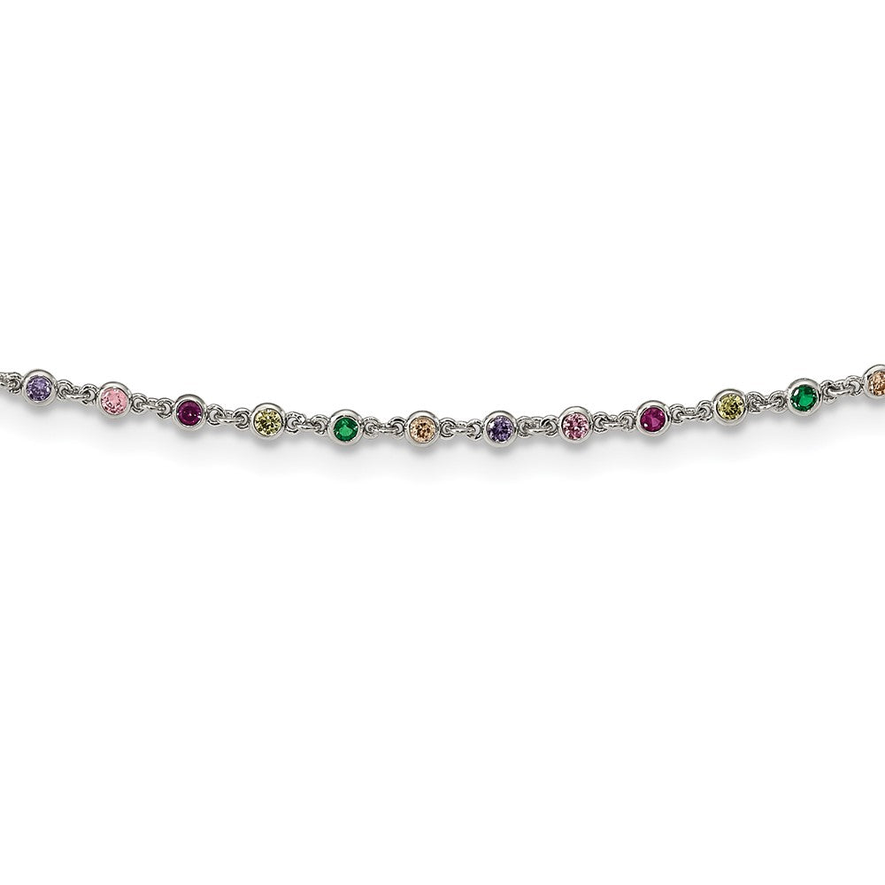 Sterling Silver Rhodium-Plated Polished Multi-Color Cz W/3 In Ext Choker