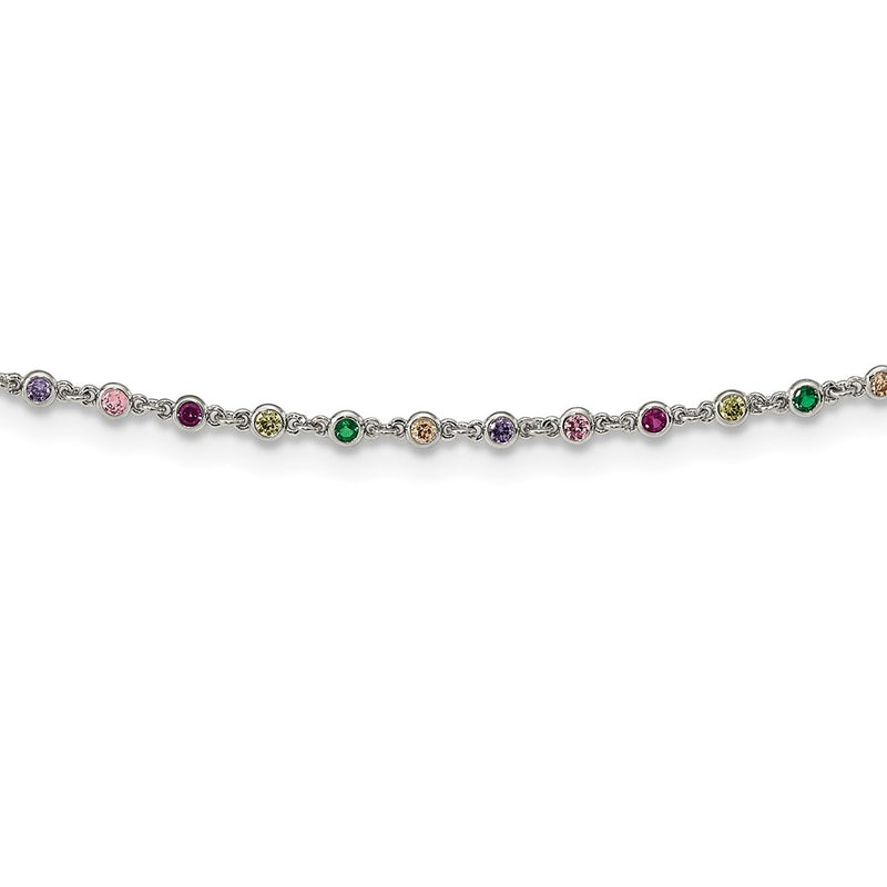 Sterling Silver Rhodium-Plated Polished Multi-Color Cz W/3 In Ext Choker