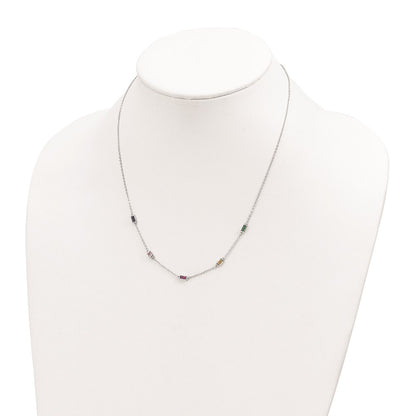 Sterling Silver Rhodium-Plated Polished Multicolor Cz Necklace