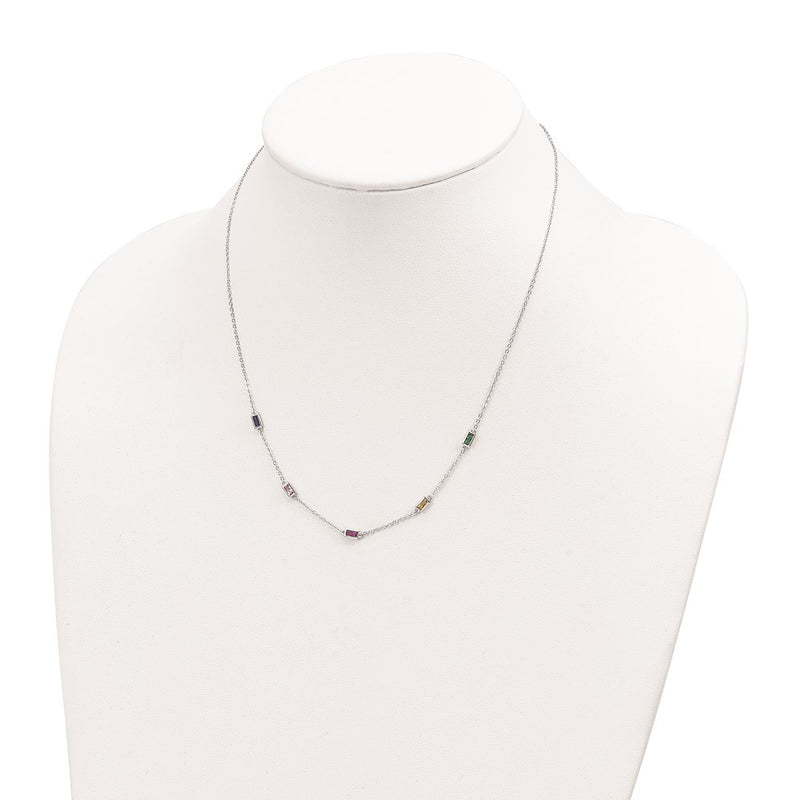 Sterling Silver Rhodium-Plated Polished Multicolor Cz Necklace