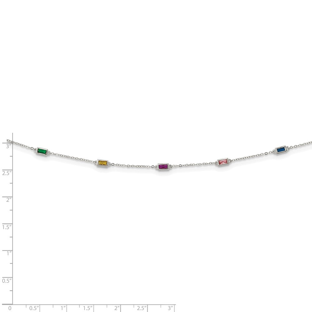 Sterling Silver Rhodium-Plated Polished Multicolor Cz Necklace