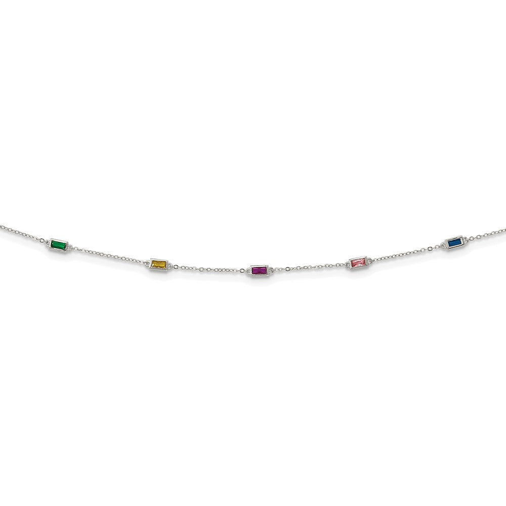 Sterling Silver Rhodium-Plated Polished Multicolor Cz Necklace