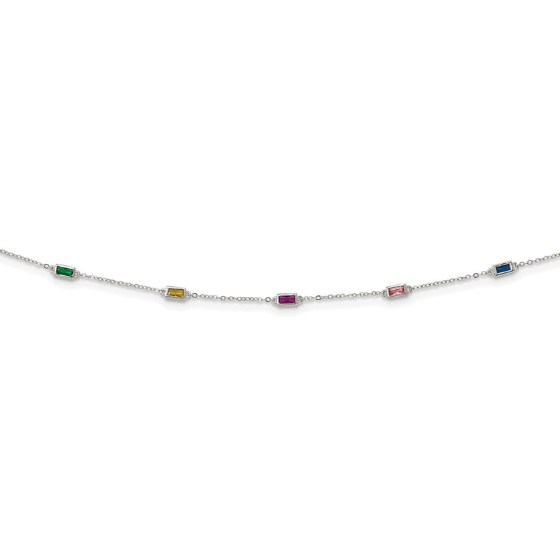 Sterling Silver Rhodium-Plated Polished Multicolor Cz Necklace