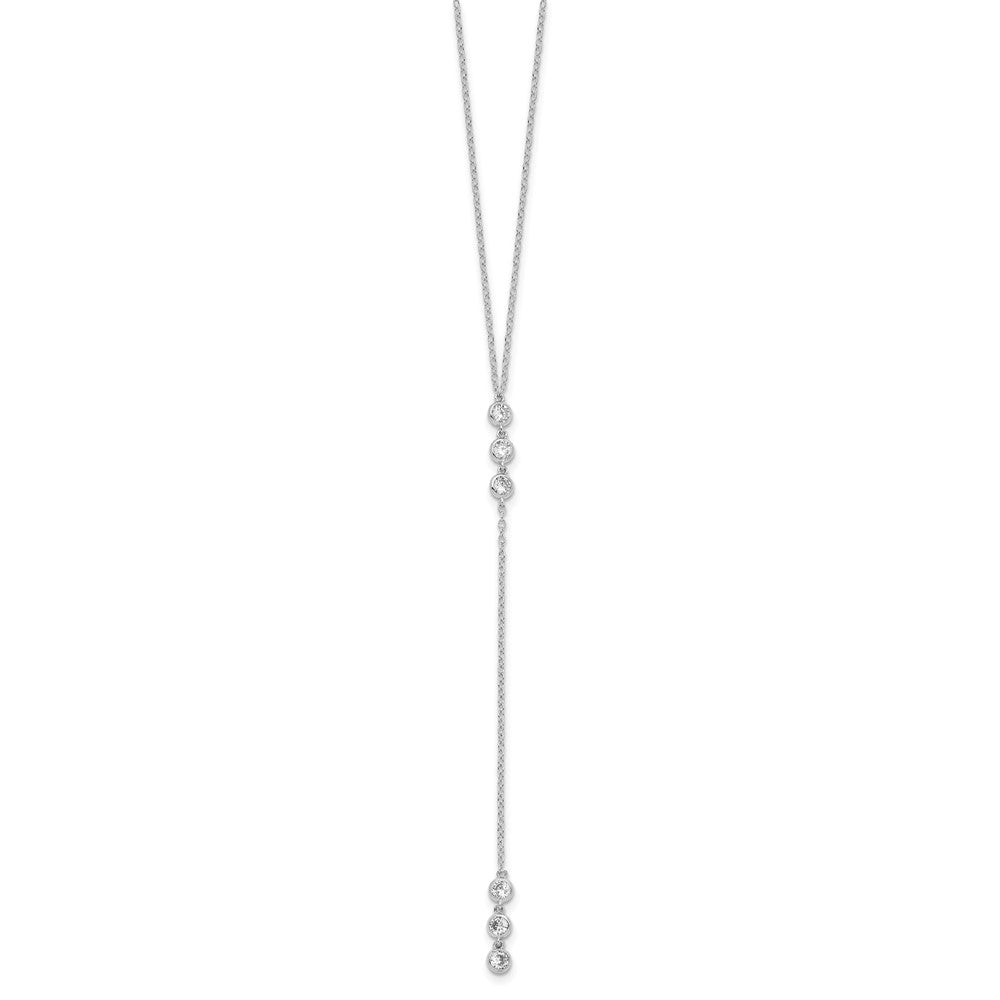 Sterling Silver Rhodium-Plated Polished Bezel Set Cz W/2 In Ext. Necklace