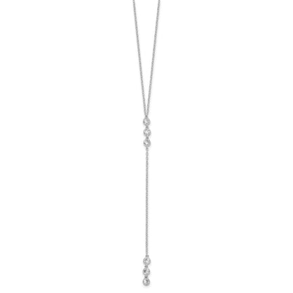 Sterling Silver Rhodium-Plated Polished Bezel Set Cz W/2 In Ext. Necklace