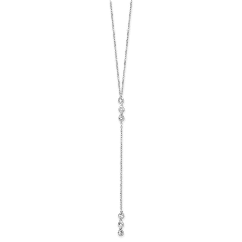 Sterling Silver Rhodium-Plated Polished Bezel Set Cz W/2 In Ext. Necklace