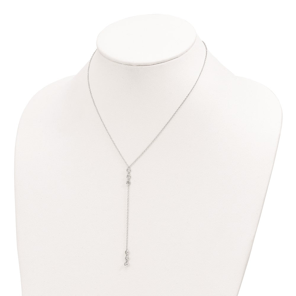Sterling Silver Rhodium-Plated Polished Bezel Set Cz W/2 In Ext. Necklace