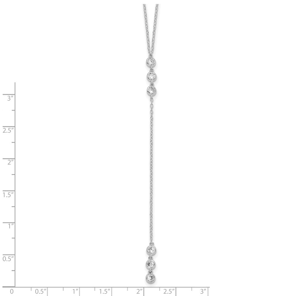 Sterling Silver Rhodium-Plated Polished Bezel Set Cz W/2 In Ext. Necklace