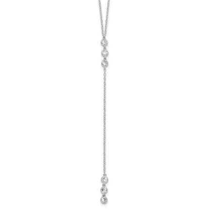Sterling Silver Rhodium-Plated Polished Bezel Set Cz W/2 In Ext. Necklace