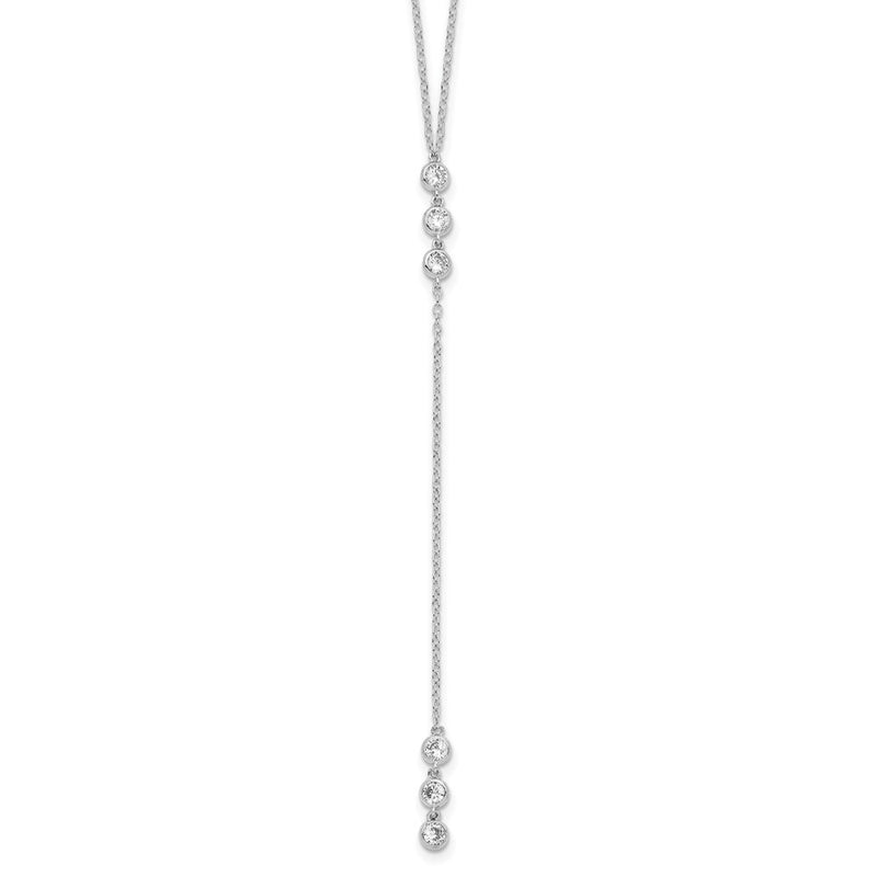 Sterling Silver Rhodium-Plated Polished Bezel Set Cz W/2 In Ext. Necklace