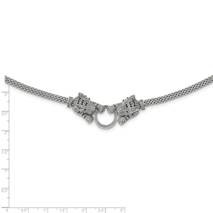 Sterling Silver Rhodium-Plated Polished Tigers Holding Ring Cz Necklace