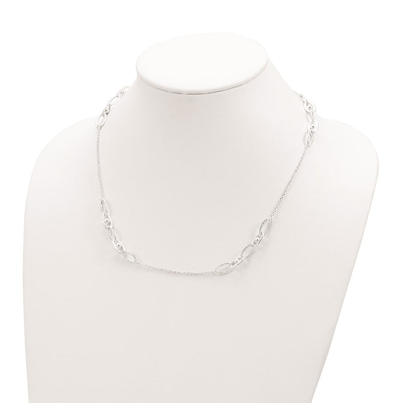 Sterling Silver Hammered Oval W/Beads Necklace