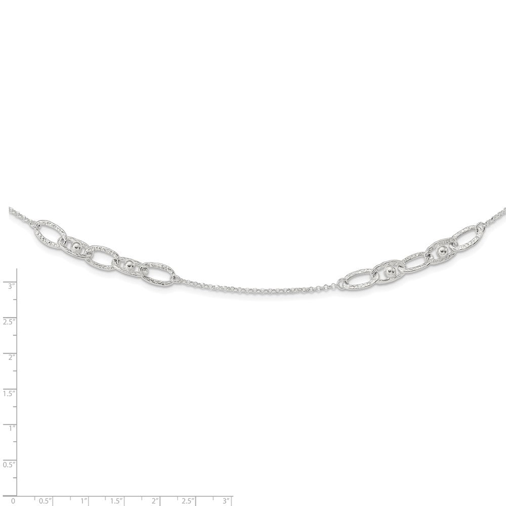 Sterling Silver Hammered Oval W/Beads Necklace