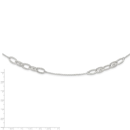 Sterling Silver Hammered Oval W/Beads Necklace
