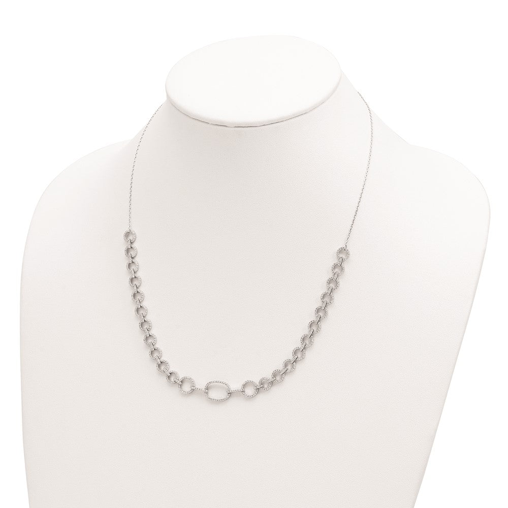Sterling Silver Rhodium-Plated Polished Cz Fancy Link W/3 In Ext. Necklace
