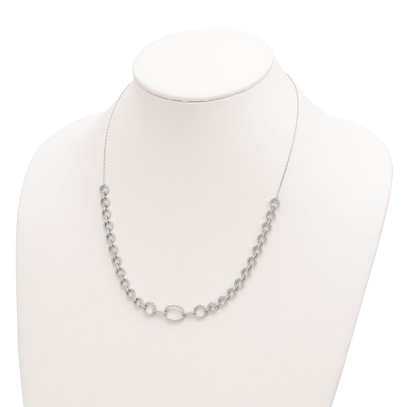 Sterling Silver Rhodium-Plated Polished Cz Fancy Link W/3 In Ext. Necklace