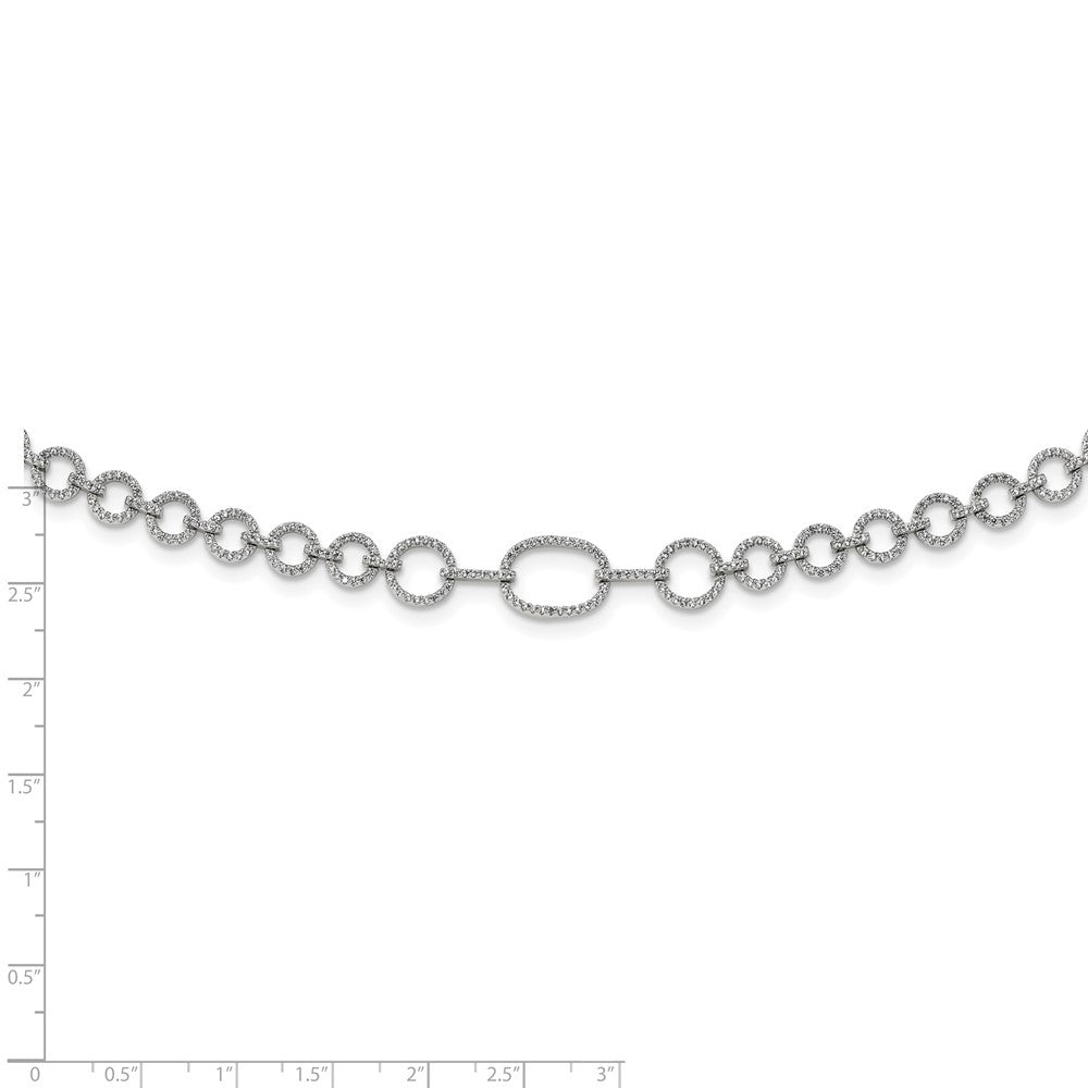 Sterling Silver Rhodium-Plated Polished Cz Fancy Link W/3 In Ext. Necklace