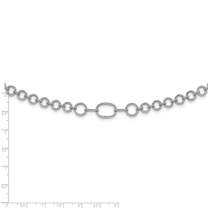 Sterling Silver Rhodium-Plated Polished Cz Fancy Link W/3 In Ext. Necklace