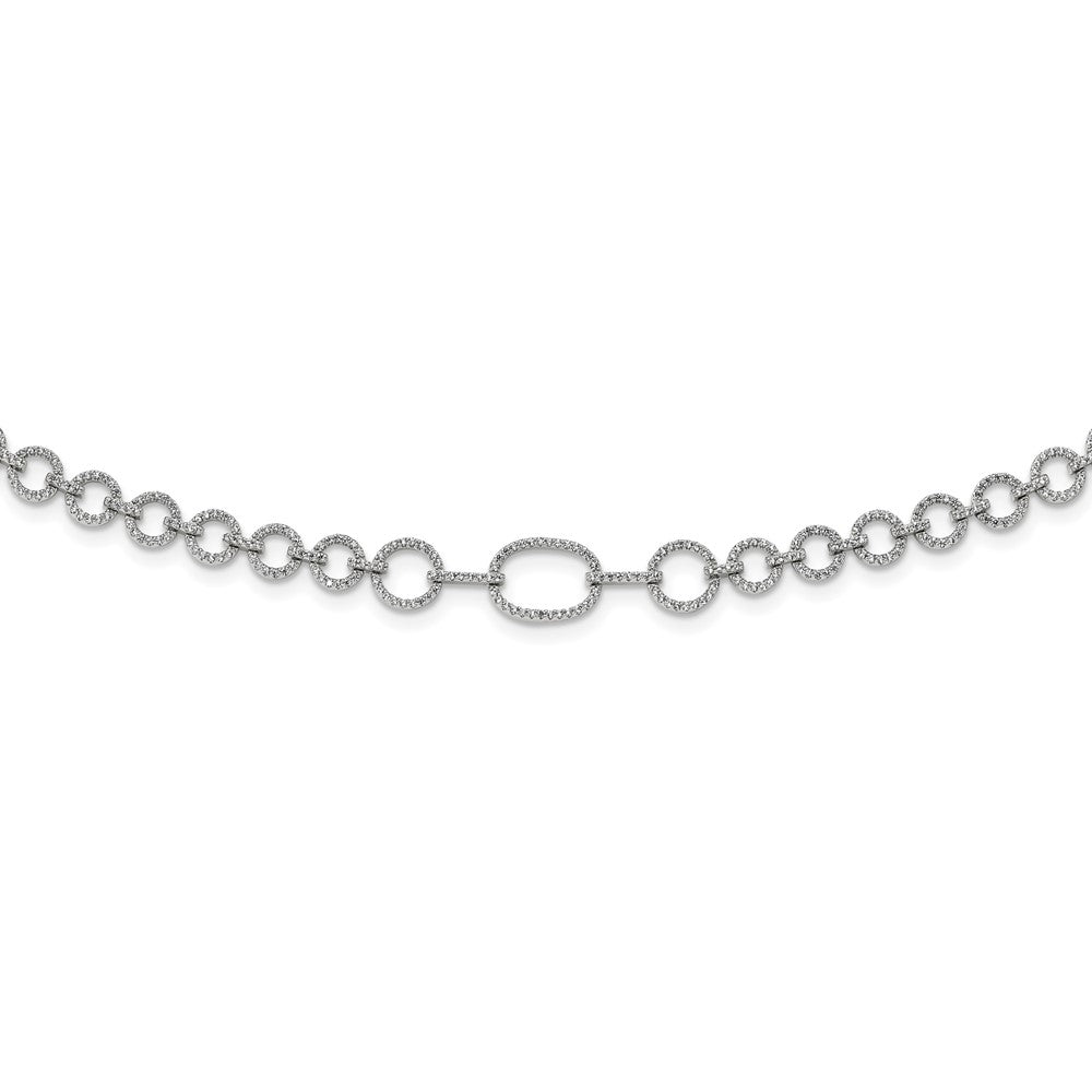 Sterling Silver Rhodium-Plated Polished Cz Fancy Link W/3 In Ext. Necklace
