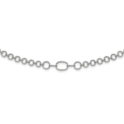 Sterling Silver Rhodium-Plated Polished Cz Fancy Link W/3 In Ext. Necklace