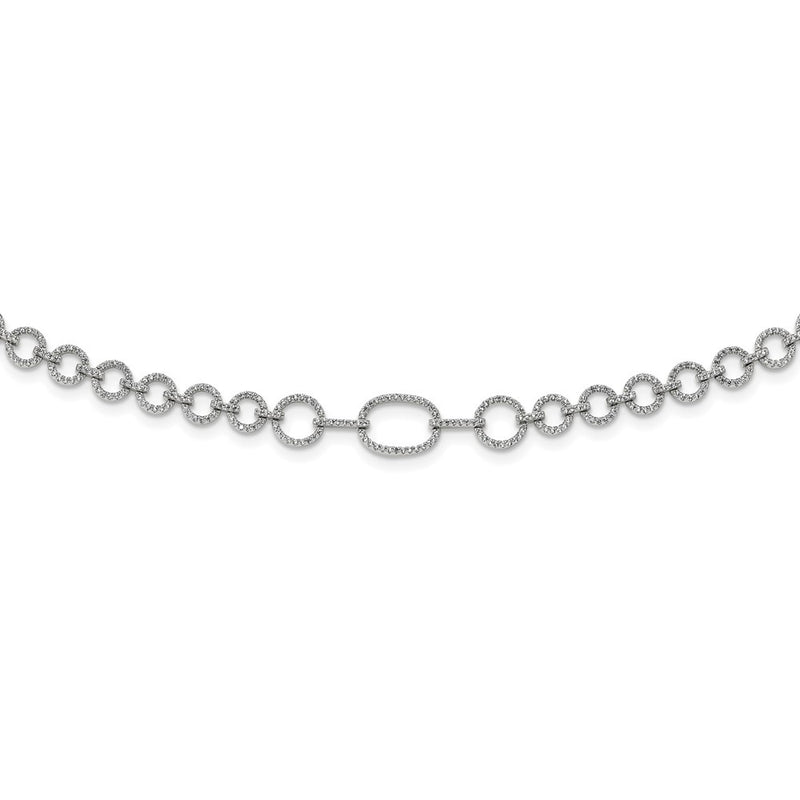 Sterling Silver Rhodium-Plated Polished Cz Fancy Link W/3 In Ext. Necklace