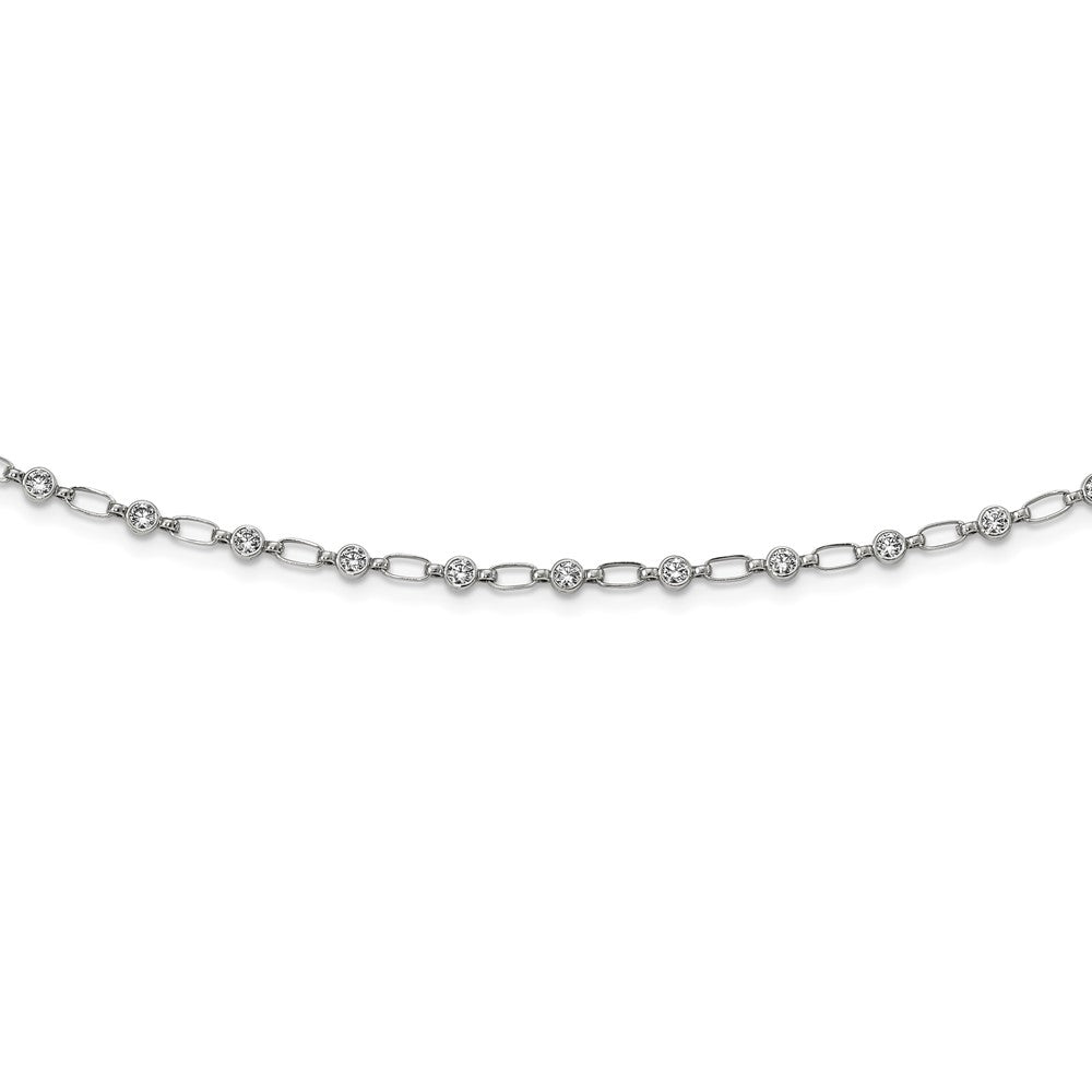 Sterling Silver Rhodium-Plated Polished Cz Necklace