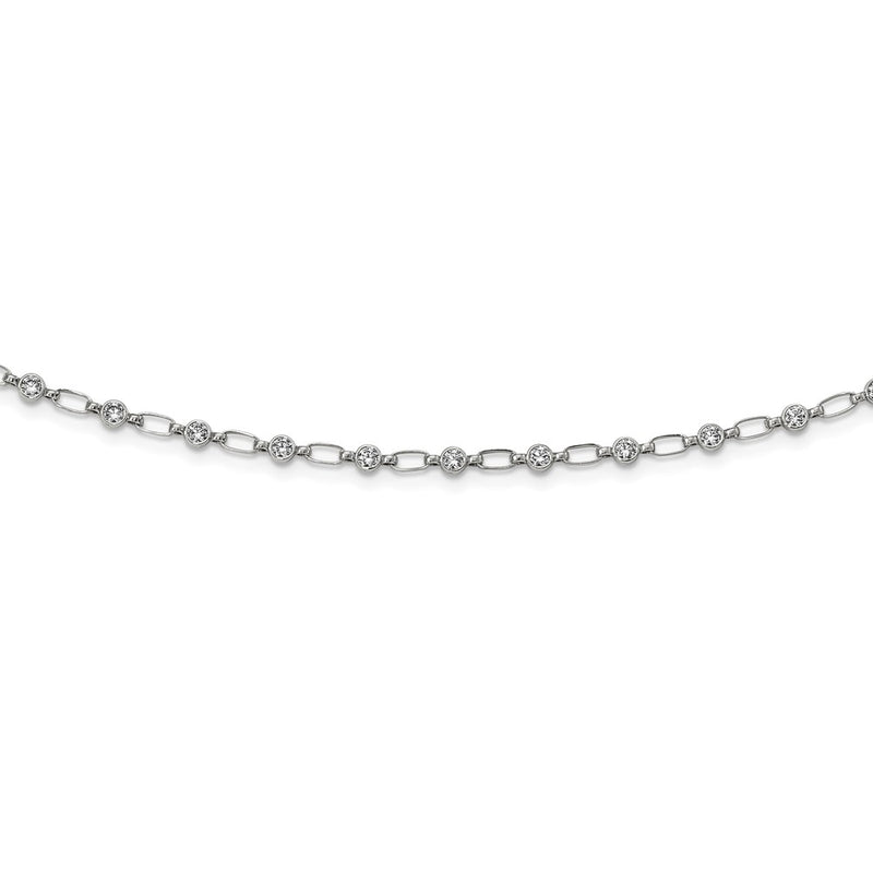 Sterling Silver Rhodium-Plated Polished Cz Necklace