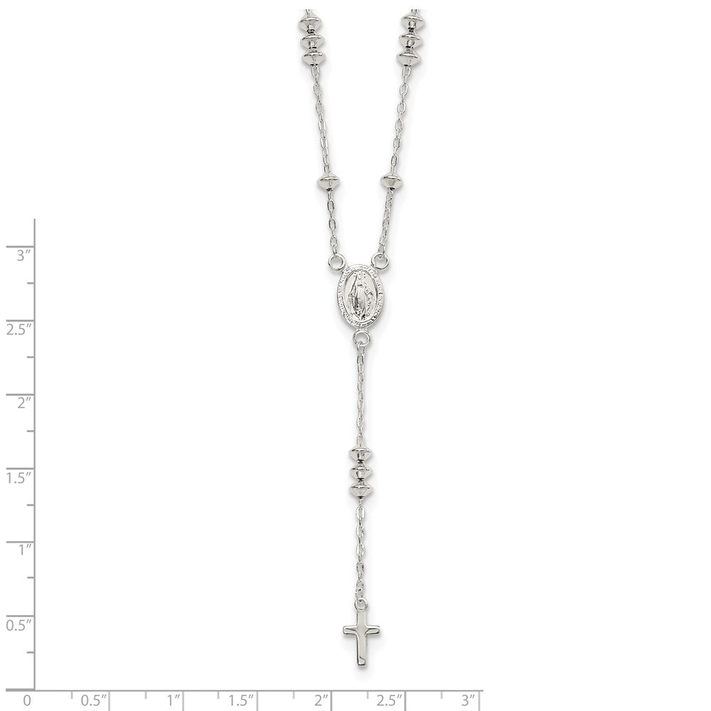 Sterling Silver Polished Mary And Cross Y-Drop 1.75In Ext. Necklace