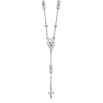 Sterling Silver Polished Mary And Cross Y-Drop 1.75In Ext. Necklace