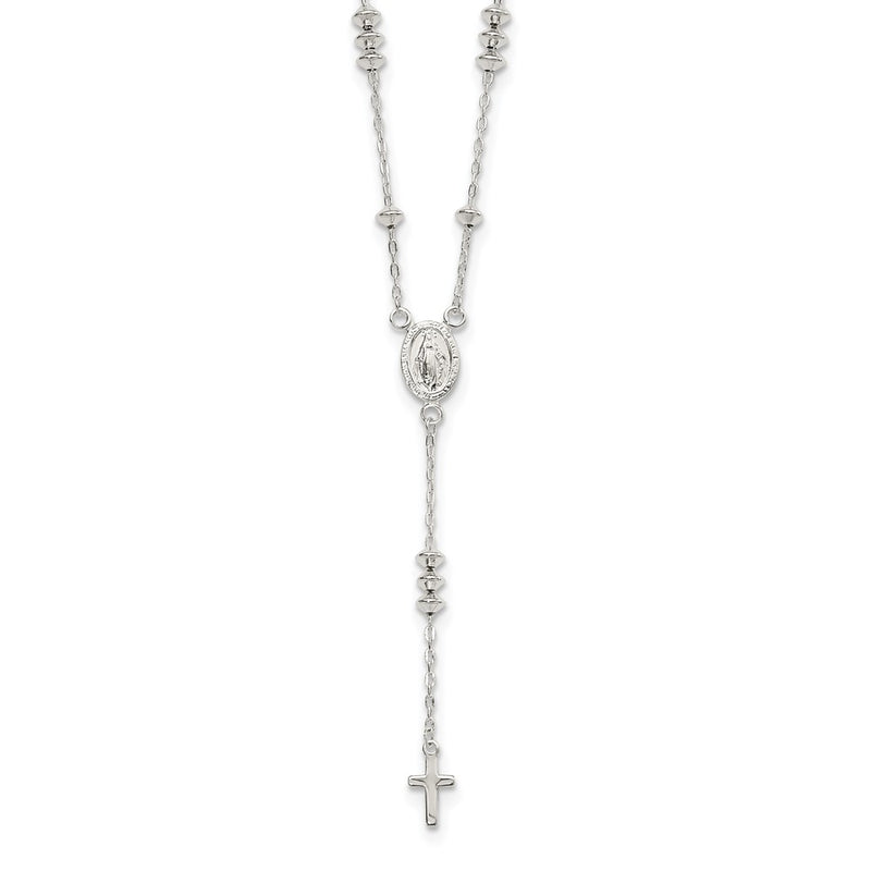 Sterling Silver Polished Mary And Cross Y-Drop 1.75In Ext. Necklace