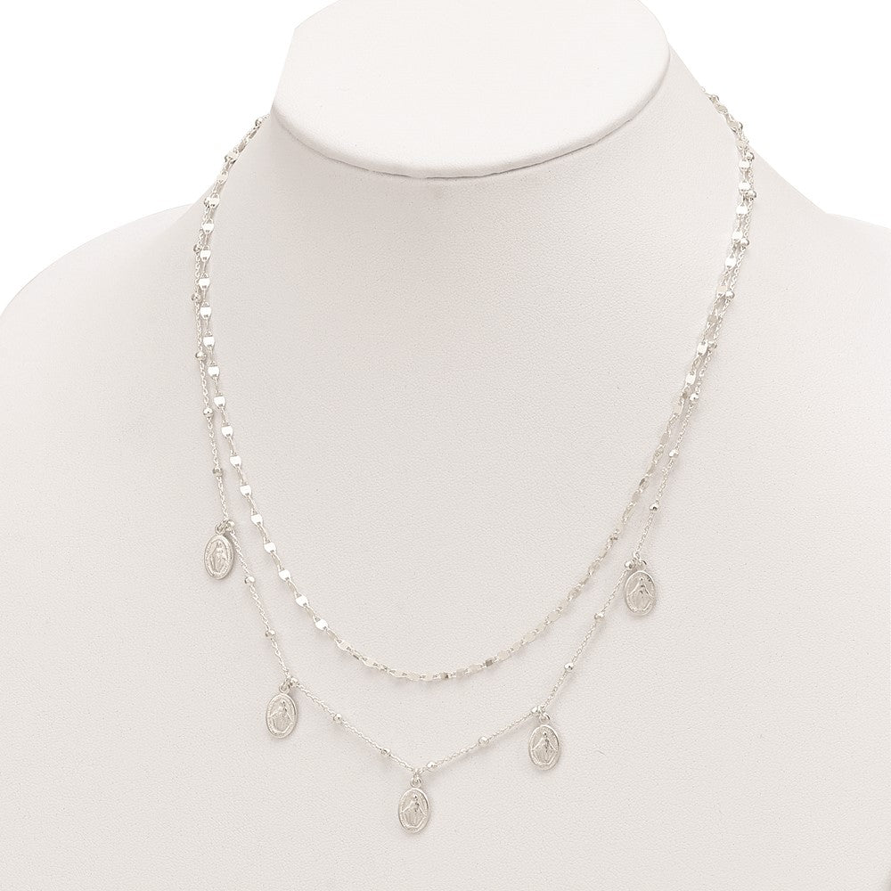 Sterling Silver Dbl Miraculous Medal W/2 In Ext. Necklace