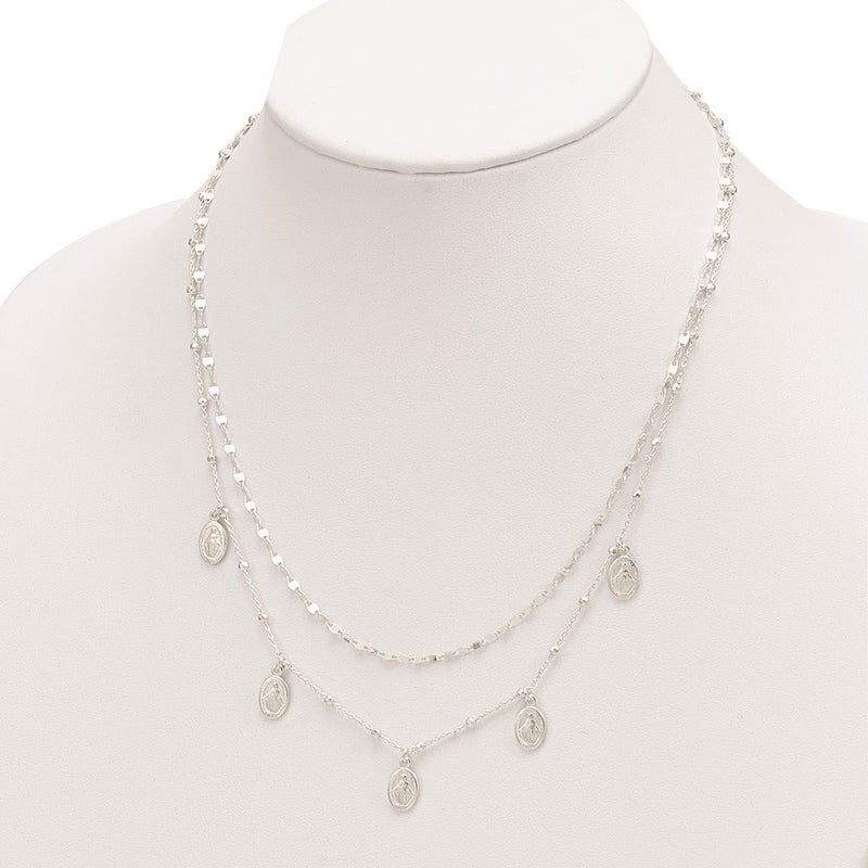 Sterling Silver Dbl Miraculous Medal W/2 In Ext. Necklace
