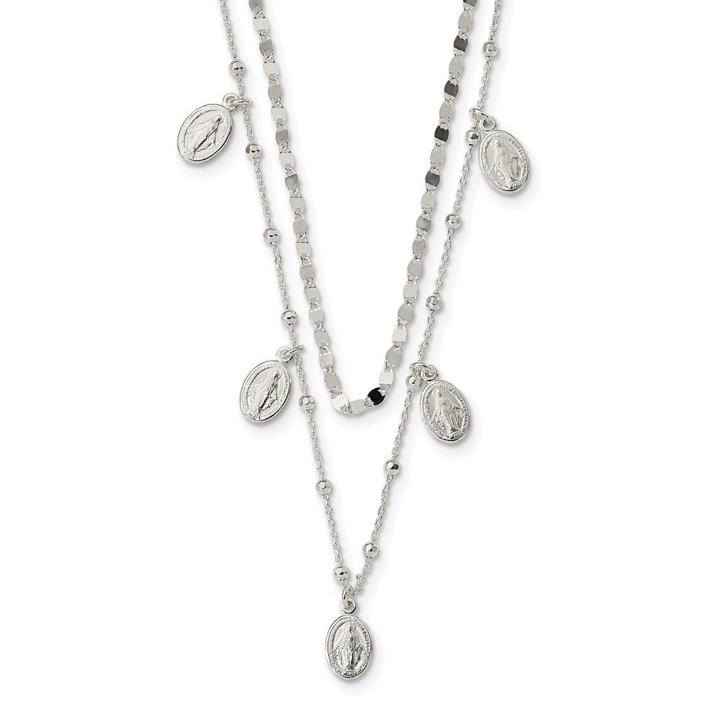 Sterling Silver Dbl Miraculous Medal W/2 In Ext. Necklace