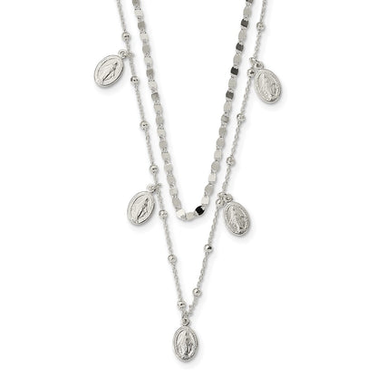 Sterling Silver Dbl Miraculous Medal W/2 In Ext. Necklace