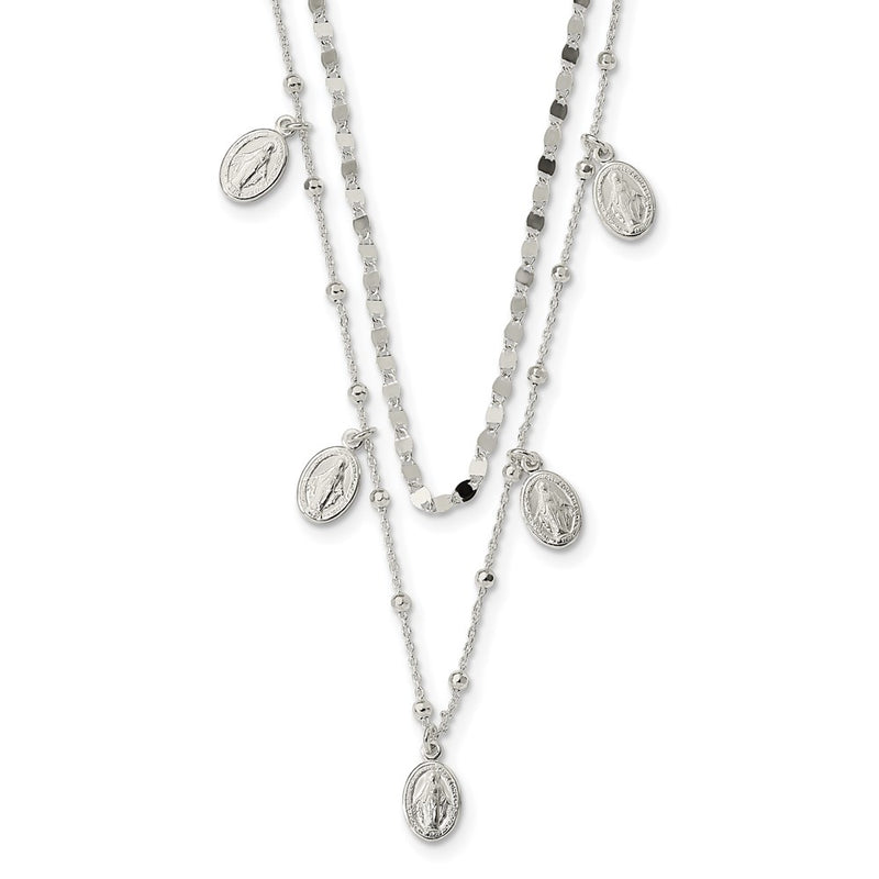 Sterling Silver Dbl Miraculous Medal W/2 In Ext. Necklace