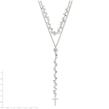 Sterling Silver Polished Cross W/2 In Ext 2-Strand Necklace