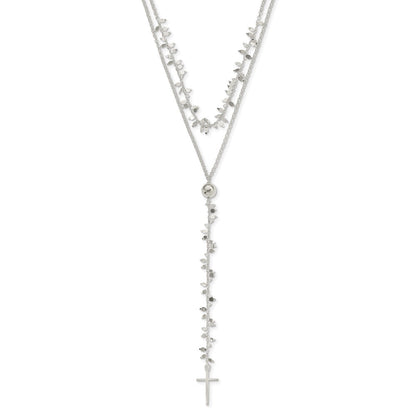 Sterling Silver Polished Cross W/2 In Ext 2-Strand Necklace