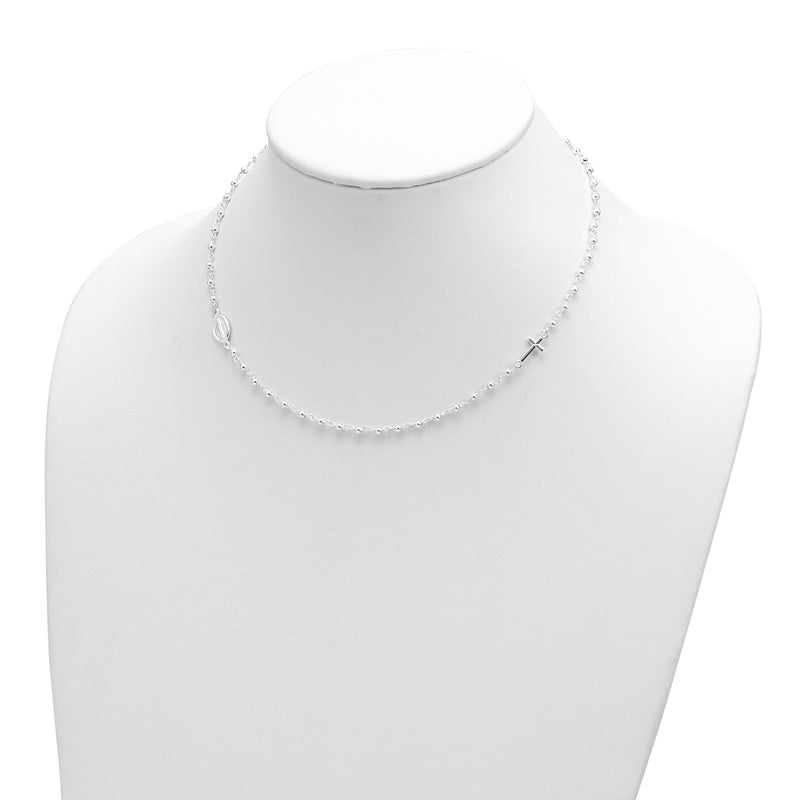 Sterling Silver Medal/Cross W/1.5In Ext. Rosary Necklace