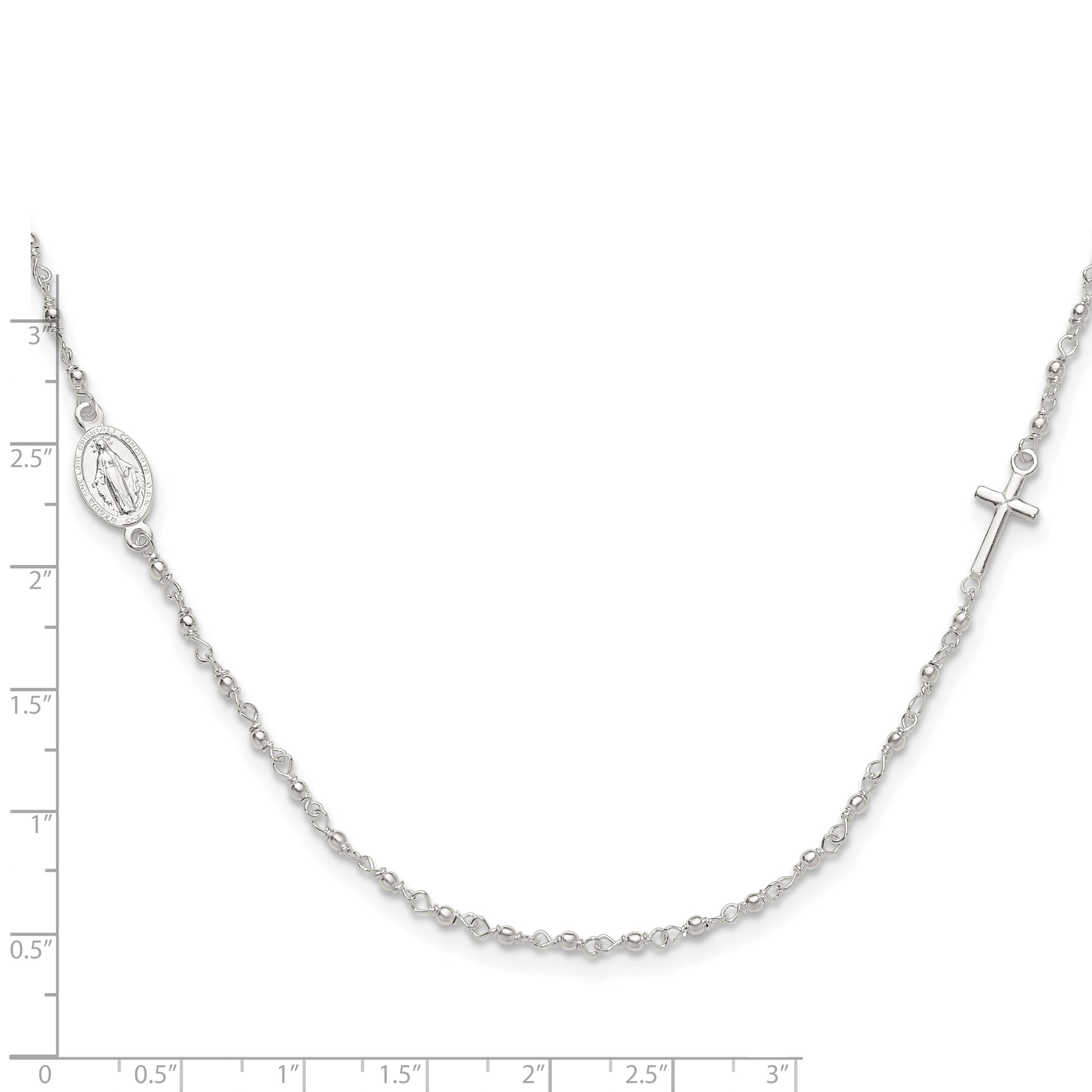 Sterling Silver Medal/Cross W/1.5In Ext. Rosary Necklace