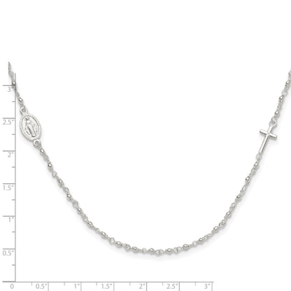 Sterling Silver Medal/Cross W/1.5In Ext. Rosary Necklace