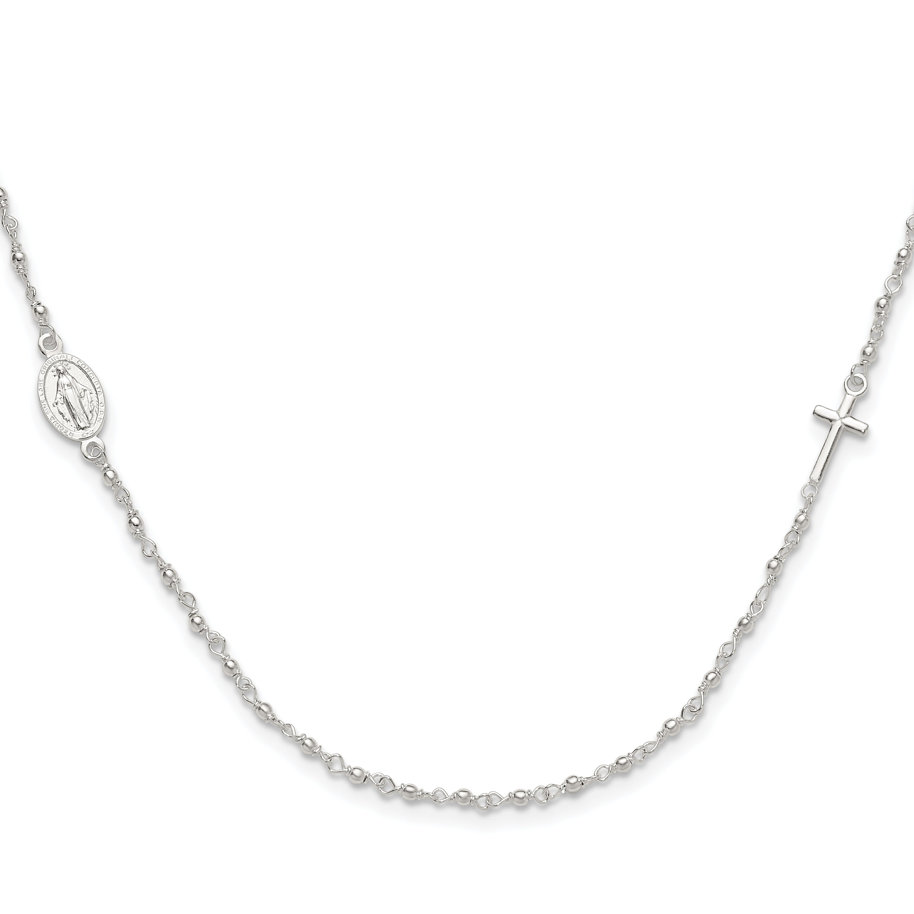 Sterling Silver Medal/Cross W/1.5In Ext. Rosary Necklace