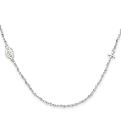 Sterling Silver Medal/Cross W/1.5In Ext. Rosary Necklace