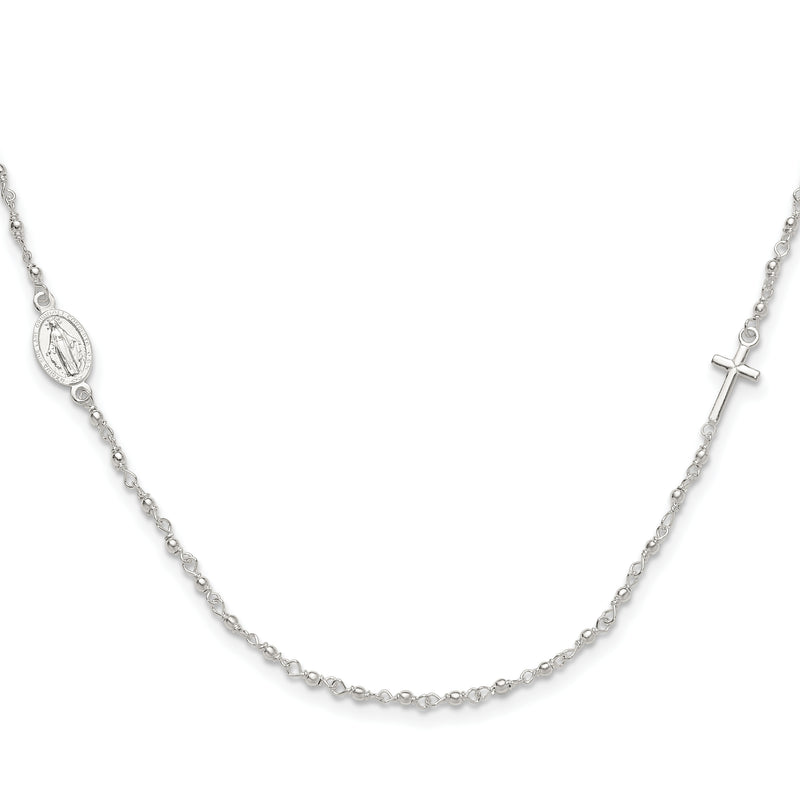 Sterling Silver Medal/Cross W/1.5In Ext. Rosary Necklace
