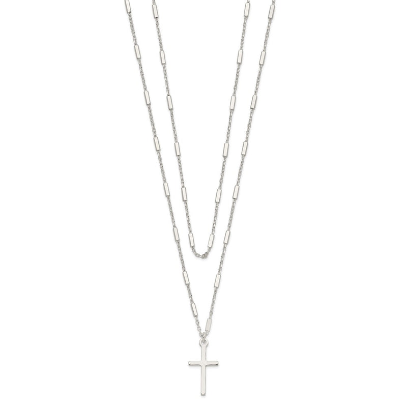 Sterling Silver Fancy Cross Double Strand Necklace